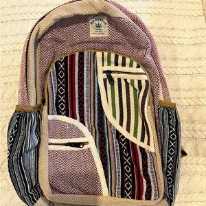 NWOT Large multi pocket multi color hemp Nepal backpack